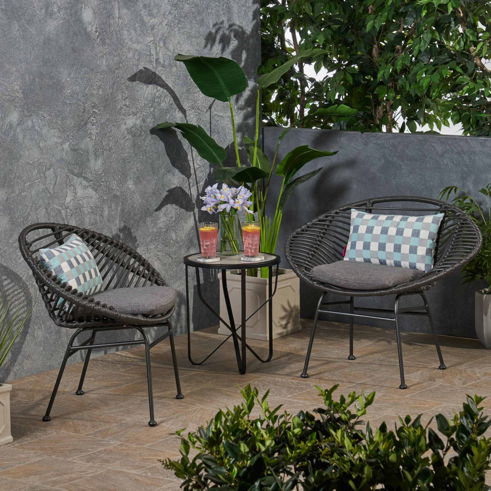 Cordella - Outdoor Woven Wicker Chairs With Cushions, (Set of 2) - Gray - Image 5