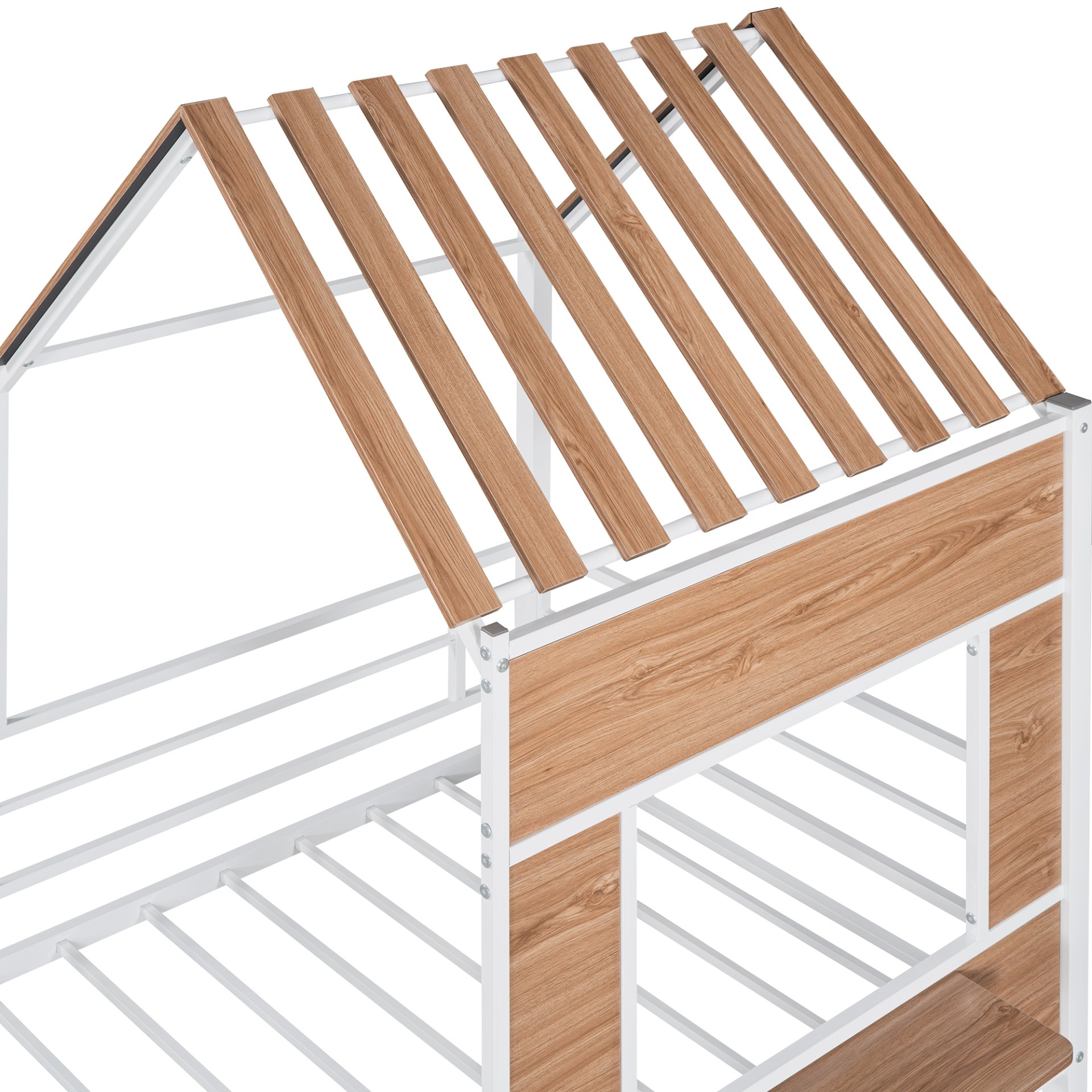 Twin Size Loft Bed With Roof, Window, Guardrail, Ladder - White - Image 11