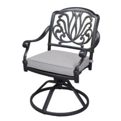 Patio Outdoor Aluminum Dining Swivel Rocker Chairs With Cushion (Set of 2) - Cast Silver