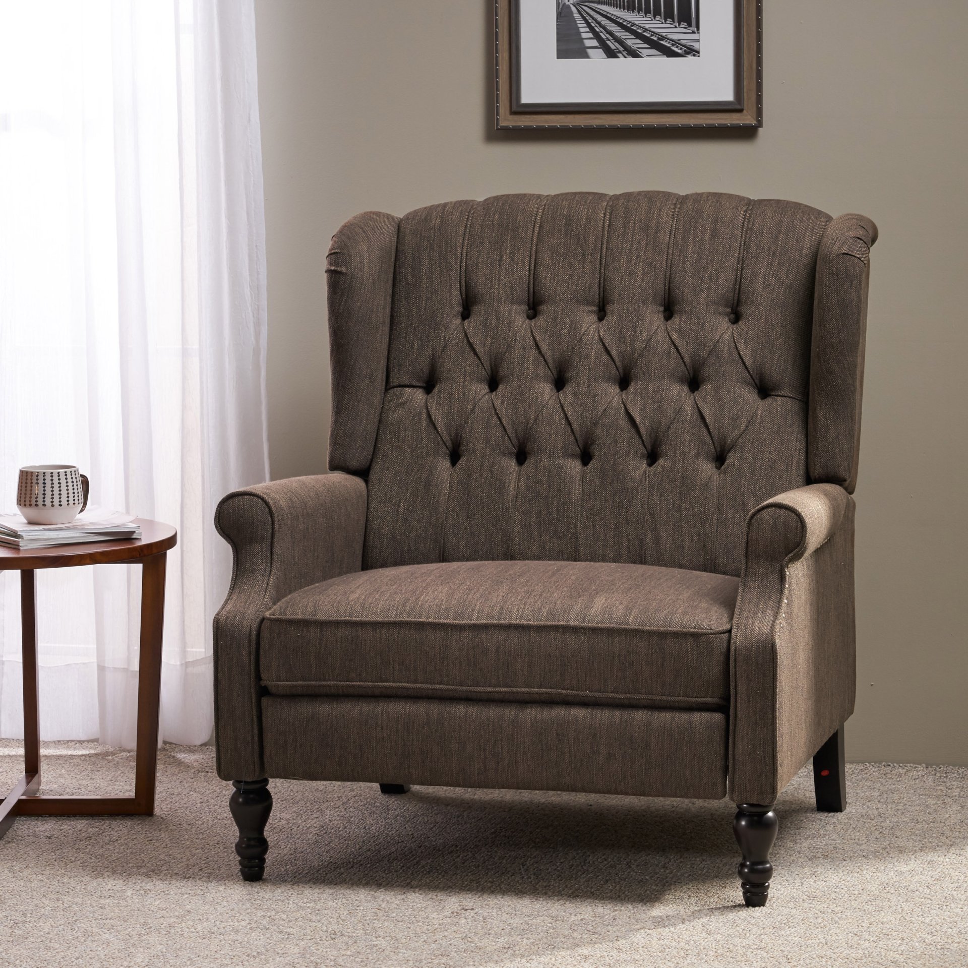 Dunham - Contemporary Fabric Tufted Oversized Pushback Recliner - Brown - Image 4