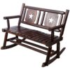 Rustic Outdoor Wood Rocking Bench Double Rocking Chair For 2 Persons With Curved Seat, Porch Rocker - Brown - Image 8
