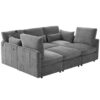 Modern Sectional Sofa Modular Sofa With Movable Ottoman, USB Ports & Phone Holder Chenille - Gray - Image 9