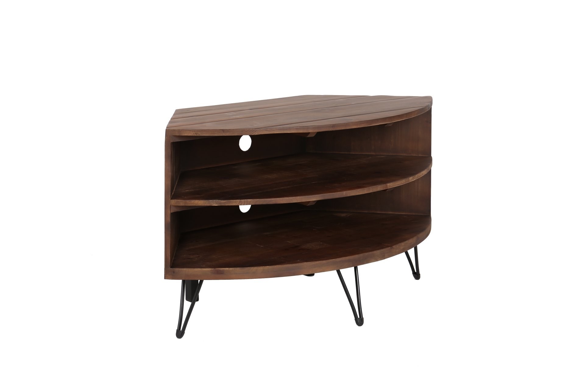 Fan Shape Reclaimed Wood Corner Media Table For Living Room Wise Use Your Space - Natural - Image 5