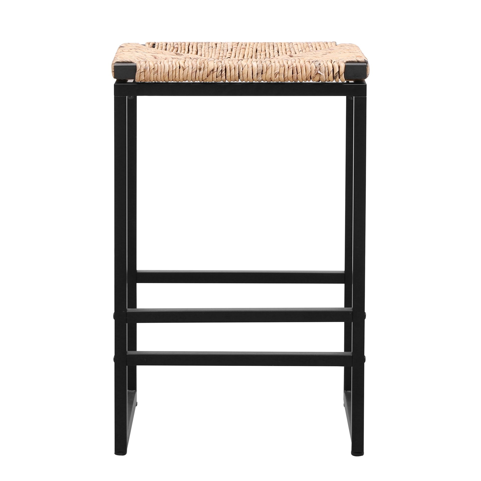 25" Height Backless Water Hyacinth Woven Bar Stools With Footrest (Set of 2) - Natural - Image 5