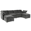 Versatile 6 Piece Modular Sofa Bed With Storage, Stylish Faux Double Layer Cushions, Comfortable & Durable Design, Perfect For Any Living Space - Gray - Image 10