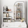 Fashion Vanity Desk With Mirror And Lights For Makeup, Hair Dryer Holder And Chair, Adjustable Lighting - White - Image 6