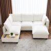 U - Shaped Sectional Sofa Modular Sofa Couch With A Movable Ottoman, A Coffee Table With Hidden Charging Devices For Living Room - White - Image 2