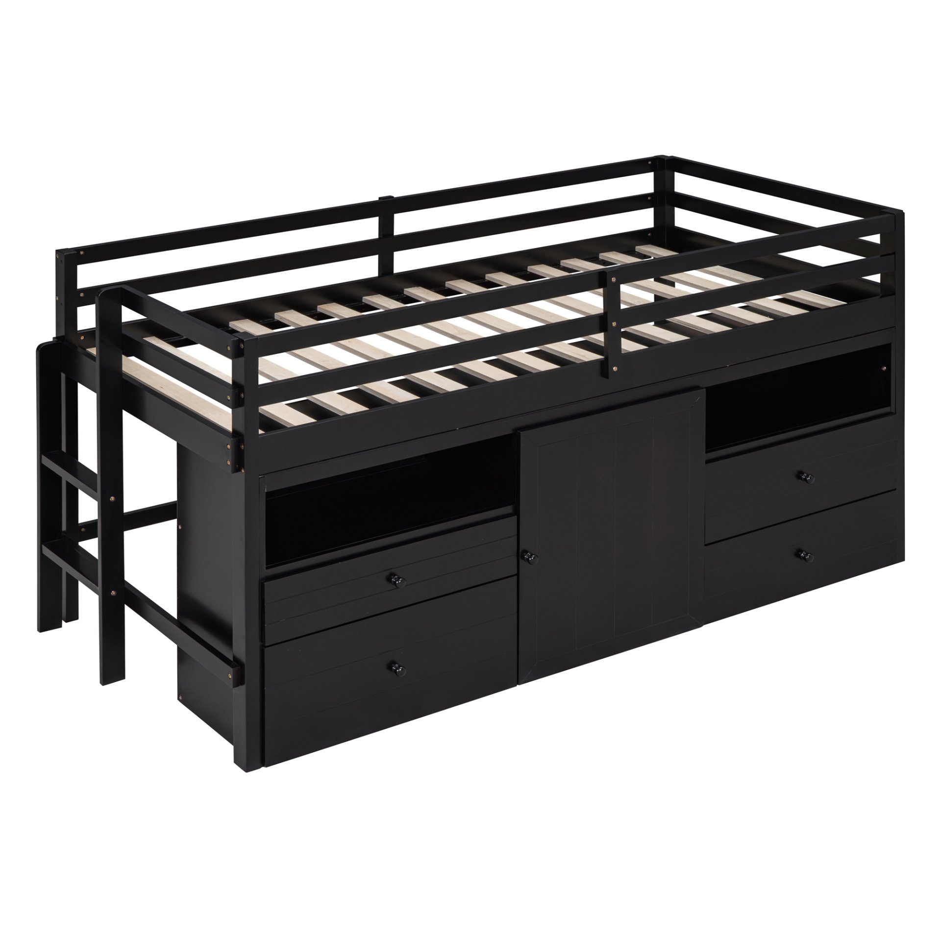 Twin Size Loft Bed With 4 Drawers, Underneath Cabinet And Shelves - Espresso - Image 9
