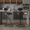 Bar Stools Upholstered Counter Height Barstools For Kitchen Island (Set of 2) Modern Leather Dining Chairs With Footrest - Black - Image 2