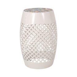 Transitional Roswell - Side Table With Tile Mosaic Top And Lace Cut Metal Frame - White