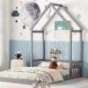Full Roof Framed Headboard Floor Bed With Headboard Guardrails, Without Slats - Gray - Image 12