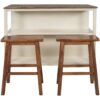 Solid Wood Rustic 3 Piece Stationary Kitchen Island Set With 2 Seatings, Rubber Wood Butcher Block Dining Table Set Prep Table Set With 2 Open Shelves For Small Places - Walnut / Cream White - Image 12