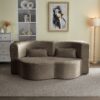 Floor Sofa With 2 Pillows, Convertible Plush Corduroy Foam Filled Sleeper Sofa Bed - Coffee - Image 6