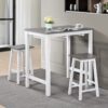 3 Pieces Counter Set Hanging Stool Easy To Clean For Small Space - Antique White / Sandstone - Image 3