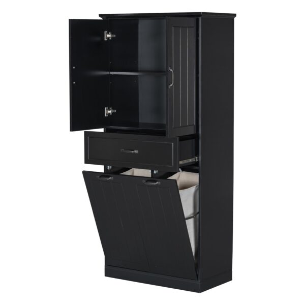 Stylish Bathroom Storage Cabinet With 2 Laundry Baskets And Drawer - Black