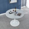 Tulip Table Mid-Century Dining Table For 4-6 People With Round MDF Table Top, Pedestal Dining Table, End Table Leisure Coffee Table - White - Image 4