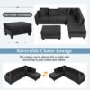 Modern Sectional Sofa With Storage Ottoman, L - Shape Couch With 2 Pillows And Cup Holders - Black - Image 5