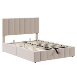 Full Size Upholstered Platform Bed With A Hydraulic Storage System - Beige