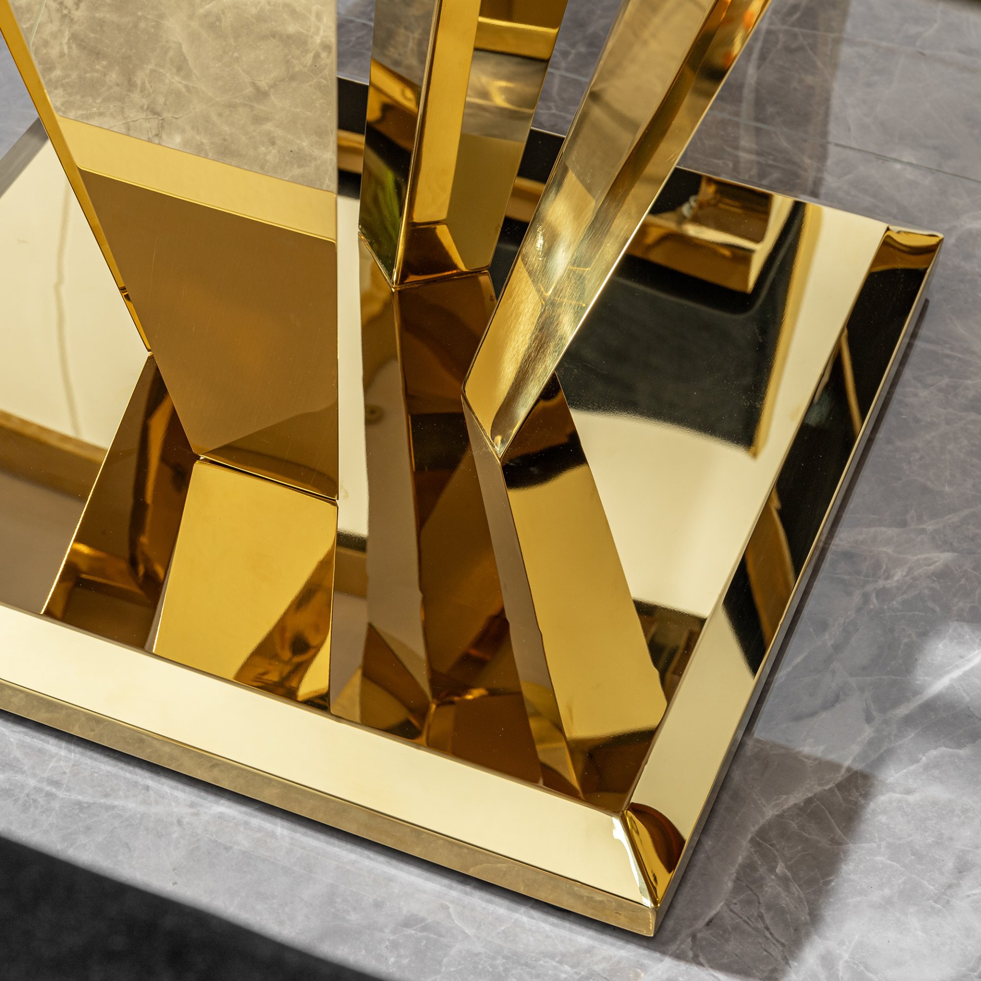 79.53 In. Elegant Marble Pattern Dining Table For 6 Or 8 Seats Polished Stainless Steel Base - Gold - Image 11