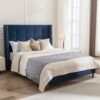 Peyton - Queen Bed Upholstered With High Headboard, Traditional Hand Buttoned Tufting - Blue - Image 6