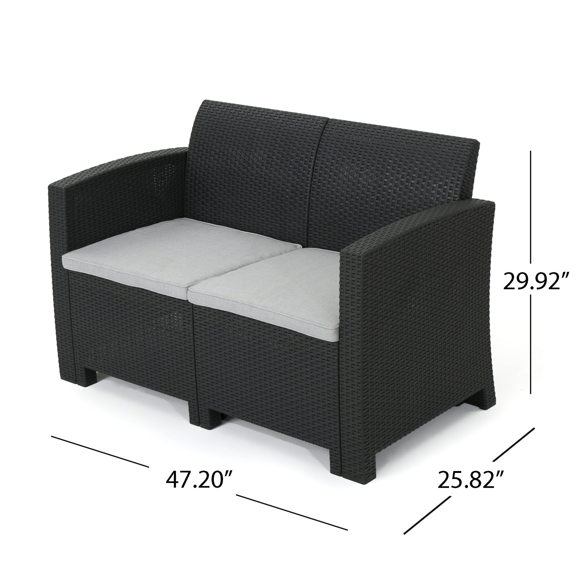 Zephyra - Outdoor 4 Piece Faux Wicker Rattan Chat Set With Water Resistant Cushions - Gray - Image 3