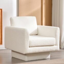 360° Modern Swivel Accent Chair Round Armchair, Thick Padded Single Lounge Sofa Upholstered Comfy - Cream