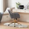 Office Chair, Artificial Rabbit Hair Home Office Chair With Golden Metal Base, Adjustable Desk Chair Swivel Office Chair, Vanity Chair - Gray - Image 18