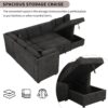 U-Shaped Sectional Sofa Pull Out Sofa Bed With Two USB Ports, Two Power Sockets, Three Back Pillows And A Storage Chaise For Living Room - Black - Image 6