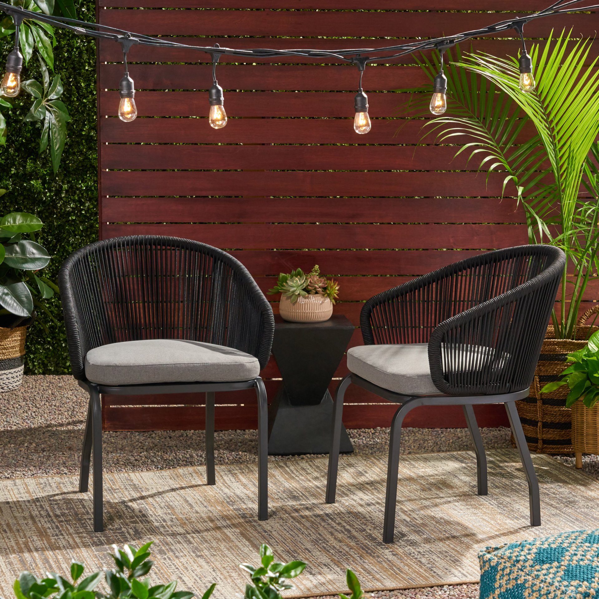 Outdoor Accent Chair With Rope Weave And Metal Frame (Set of 2) - Gray - Image 10