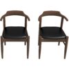 Leon - Mid-Century Modern Leather Dining Chair (Set of 2) - Black / Wood - Image 2