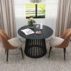 Modern Round Coffee Table With Grille Molding For Living Room, Bedroom, Or Balcony - Black - Image 2