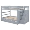 Full Over Full Bunk Bed With Twin Size Trundle And Staircase - Gray - Image 3