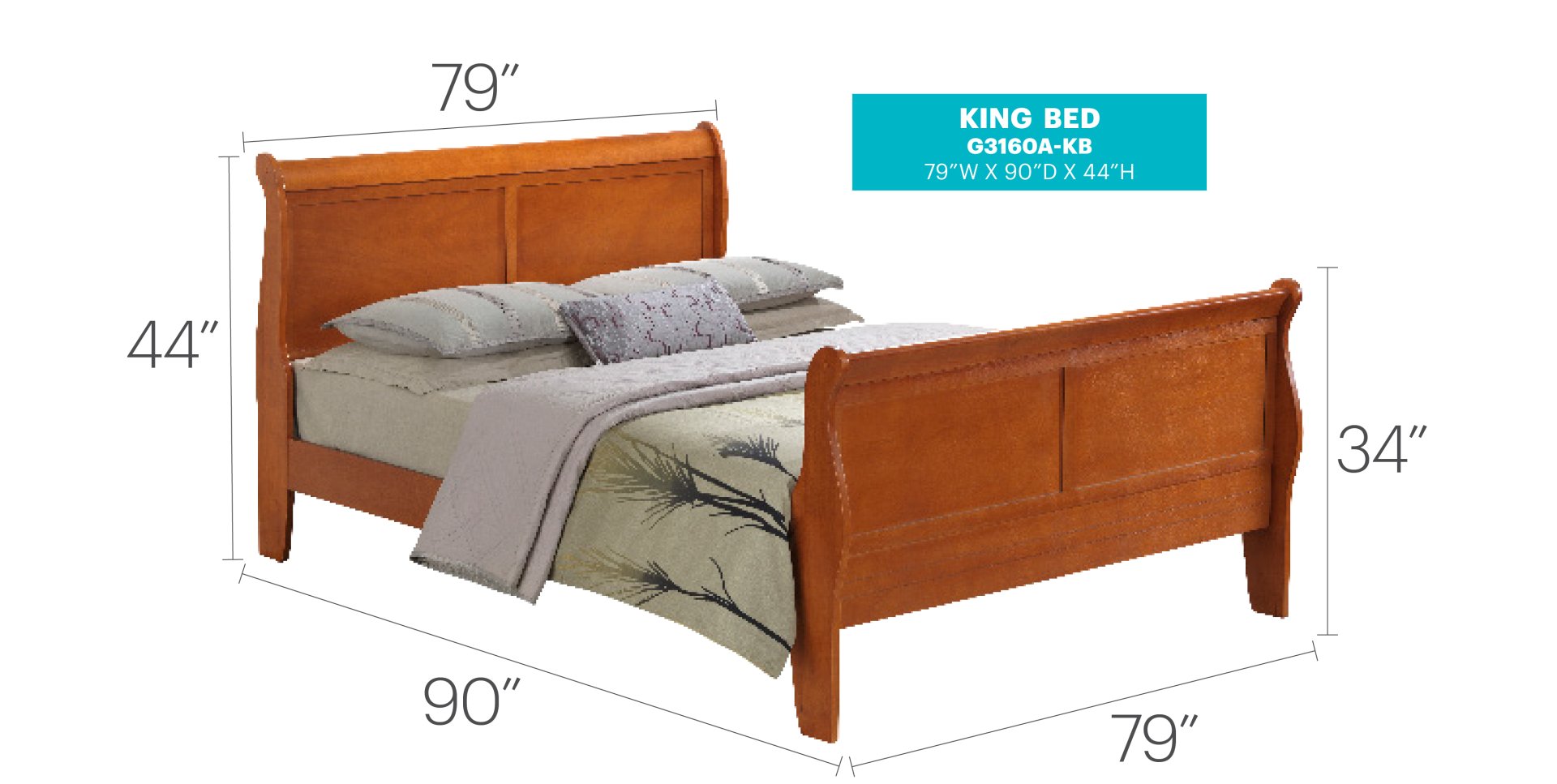 King Bed Panel Sleigh - Oak - Image 5
