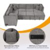 U-Shaped Sectional Sofa Pull Out Sofa Bed With Two USB Ports, Two Power Sockets, Three Back Pillows And A Storage Chaise For Living Room - Light Gray - Image 5