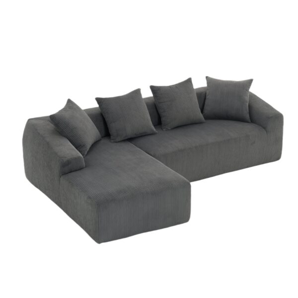 Compression Sofa: Combining Chaise Longue With 3 Seater, Corduroy Fabric, Full Sponge Compression Sofa, Combined Sofa With 4 Pillows For Living / Home Furniture / Apartment - Gray