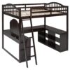 Full Loft Bed With U Shaped Desk, Storage Compartments And Tri Fold Mirror - Espresso - Image 7