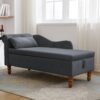 Chaise Lounge Indoor, Velvet Lounge Chair For Bedroom With Storage & Pillow, Modern Upholstered Rolled Arm Chase Lounge For Sleeping With Nailhead Trim For Living Room Bedroom Office - Black - Image 2
