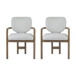 Dining Chairs (Set of 2) Upholstered Arm Chairs, Rubber Wood Accent Chairs - White