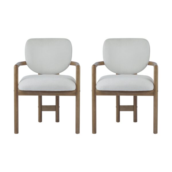 Dining Chairs (Set of 2) Upholstered Arm Chairs, Rubber Wood Accent Chairs - White