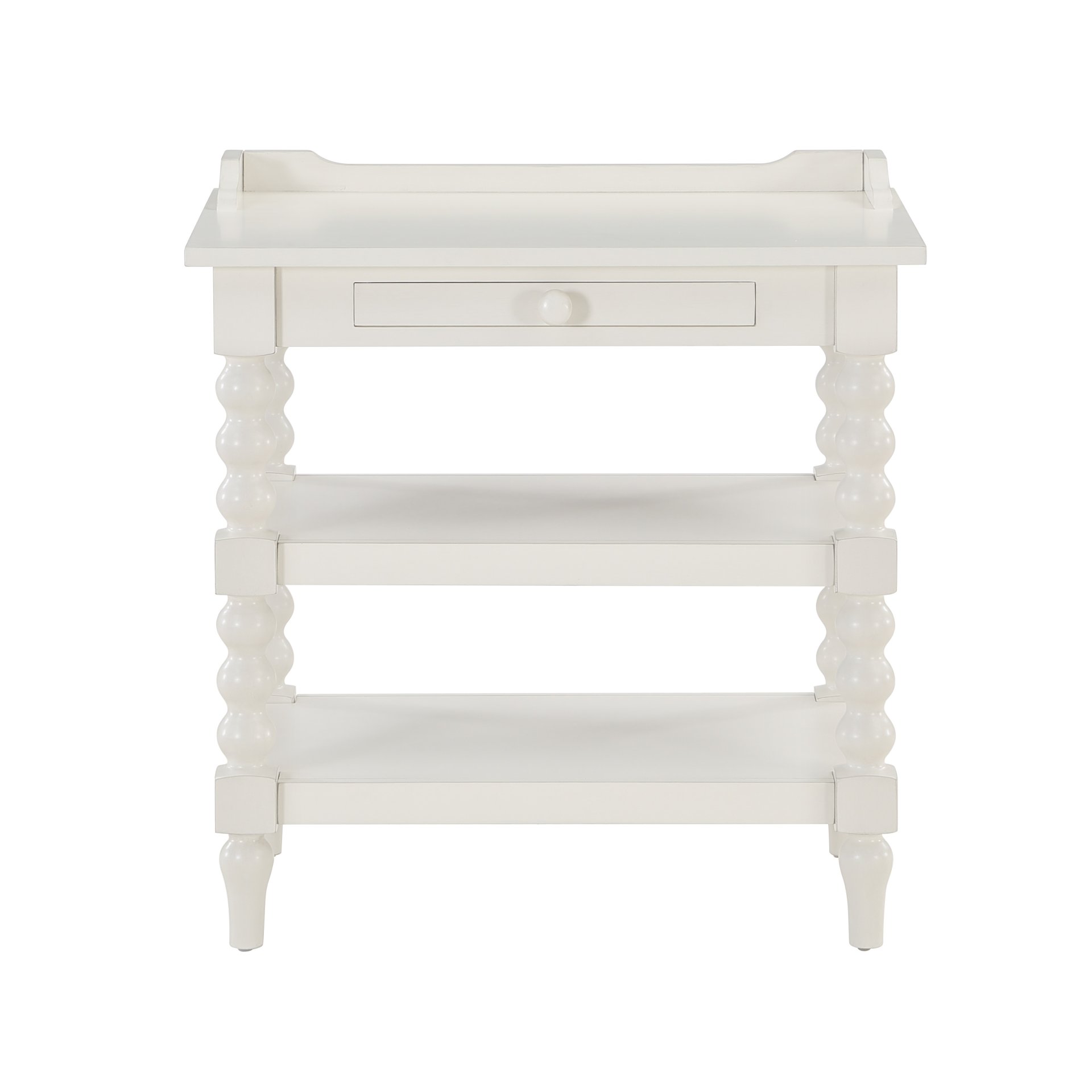 Aria - Nightstand With Styling, 2 Shelves, Pull Out Tray, Spool Turned Legs - Antique White - Image 7