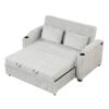 Pull Out Sofa Bed Modern Chenille Convertible Loveseat Sofa With Adjsutable Backrest, 2 Pillows, Cup Holders, USB Ports For Living Room, Apartment - White / Gray - Image 20