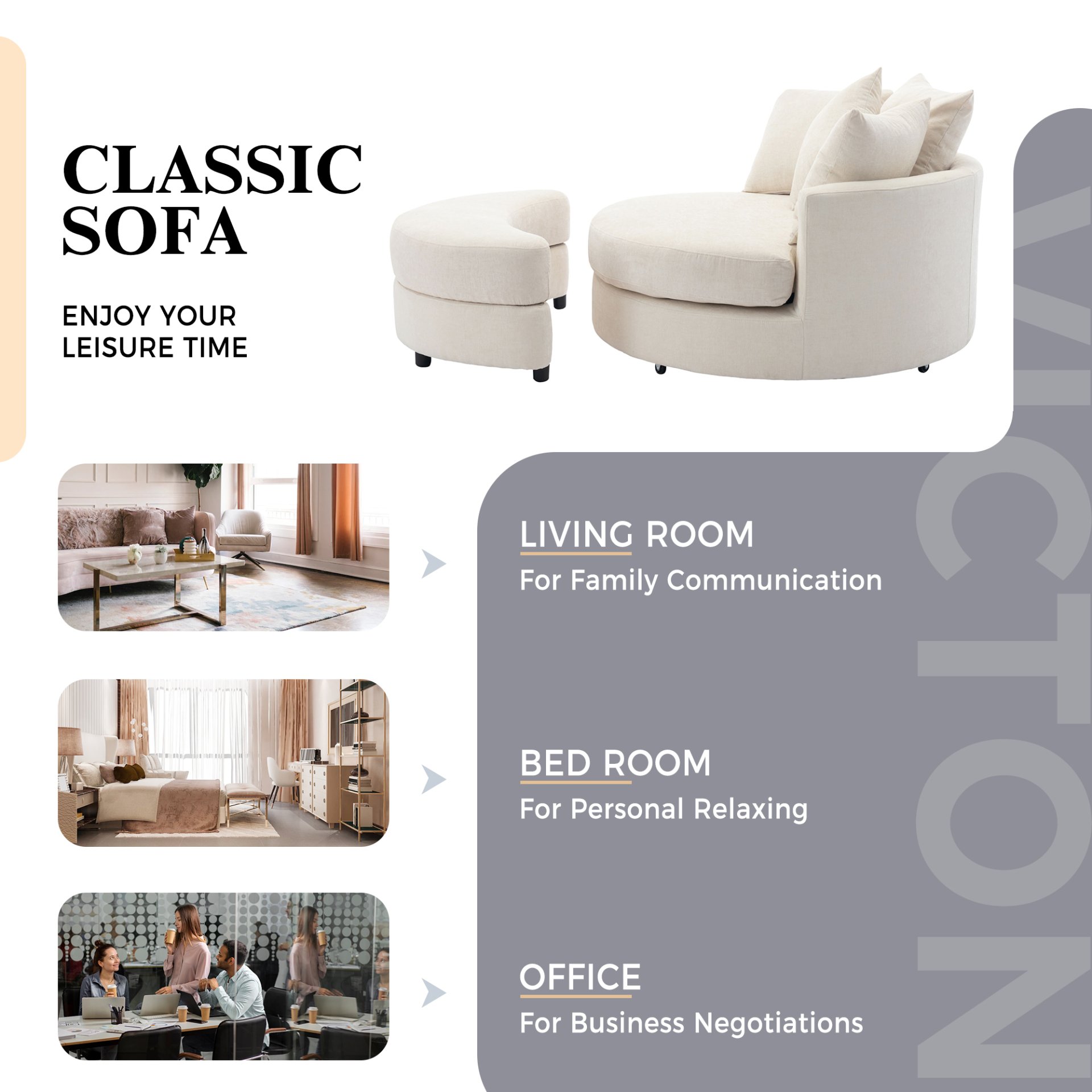 360° Swivel Accent Barrel Chair With Storage Ottoman & 4 Pillows, Modern Chenille Leisure Chair Round Accent For Living Room - Cream - Image 7