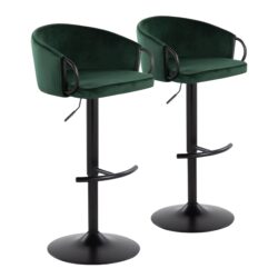 Claire - Contemporary Adjustable Barstool With Swivel With Rounded T Footrest (Set of 2) - Black / Green