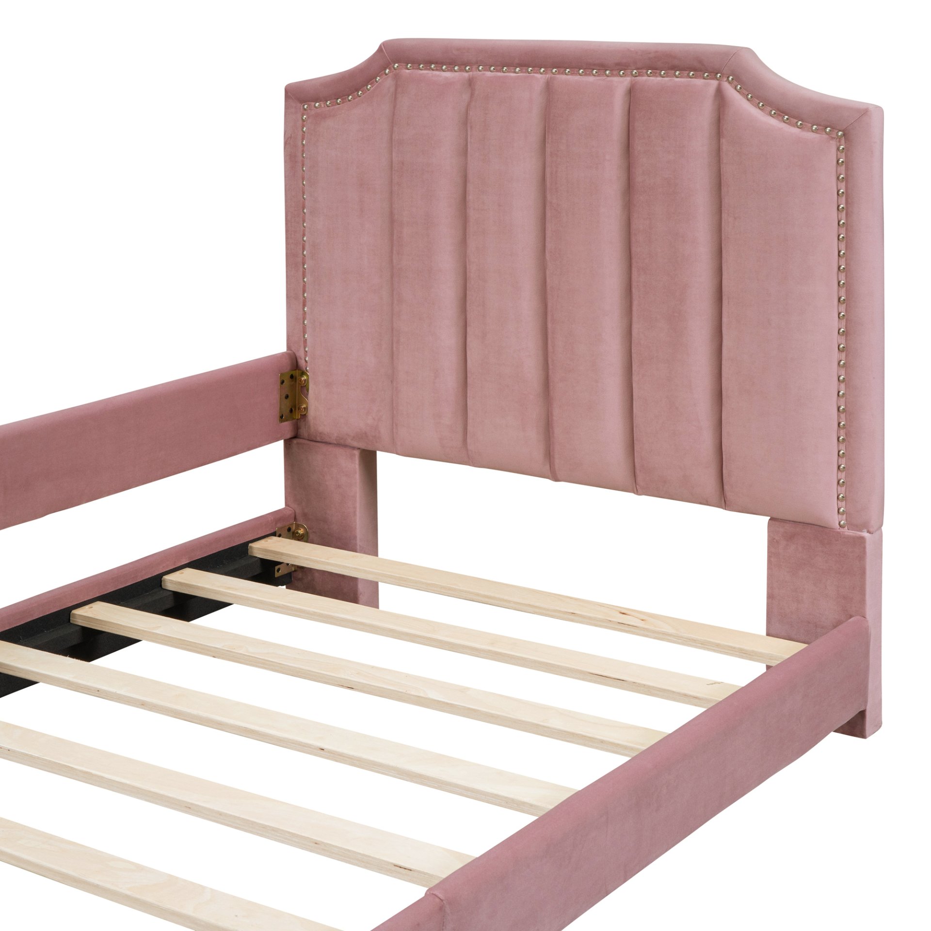 Twin Size Upholstered Daybed With Classic Stripe Shaped Headboard - Pink - Image 8