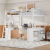 Full Loft Bed With U Shaped Desk, Storage Compartments And Tri Fold Mirror - White - Image 20