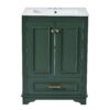 Bathroom Vanity With Ceramic Sink Combo, Modern Freestanding Storage Cabinet With Silver Handles, Soft Closing Doors - Green - Image 9