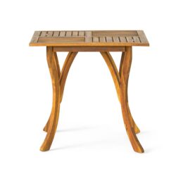 Outdoor Square Table With Curved Legs And Perpendicular Wooden Slats Table Top - Teak