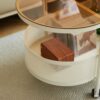 Movable Oval Metal Glass Coffee Table With Storage - White - Image 5