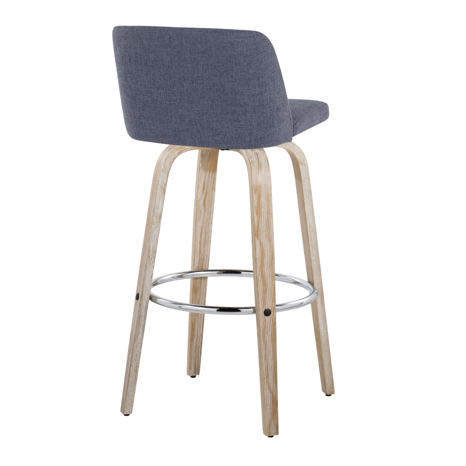 Toriano - Contemporary Fixed Height Barstool With Swivel With Round Footrest (Set of 2) - Whitewashed / Blue - Image 4