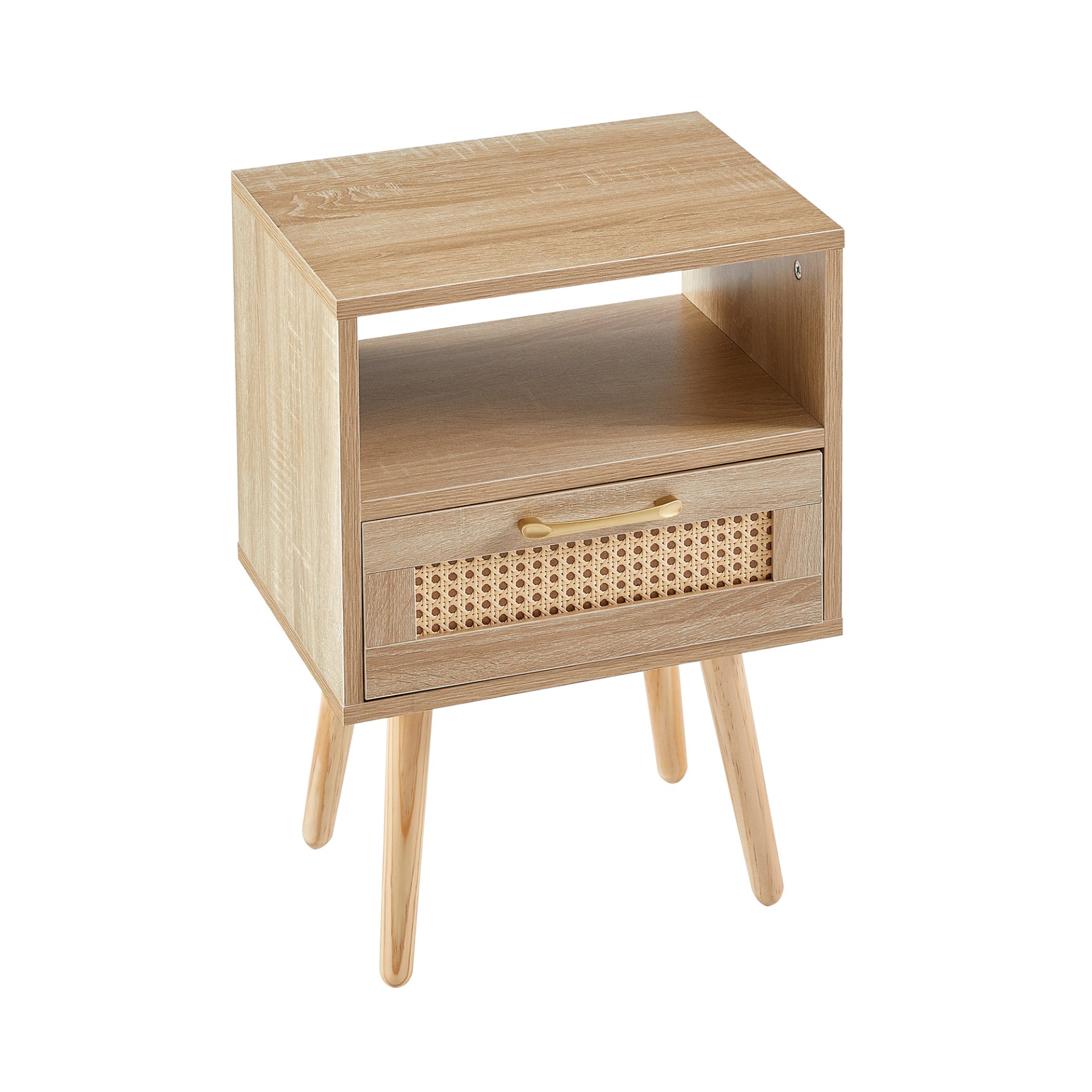 15.75" Rattan End Table With Drawer And Solid Wood Legs, Modern Nightstand, Side Table For Living Room, Bedroom - Natural - Image 7